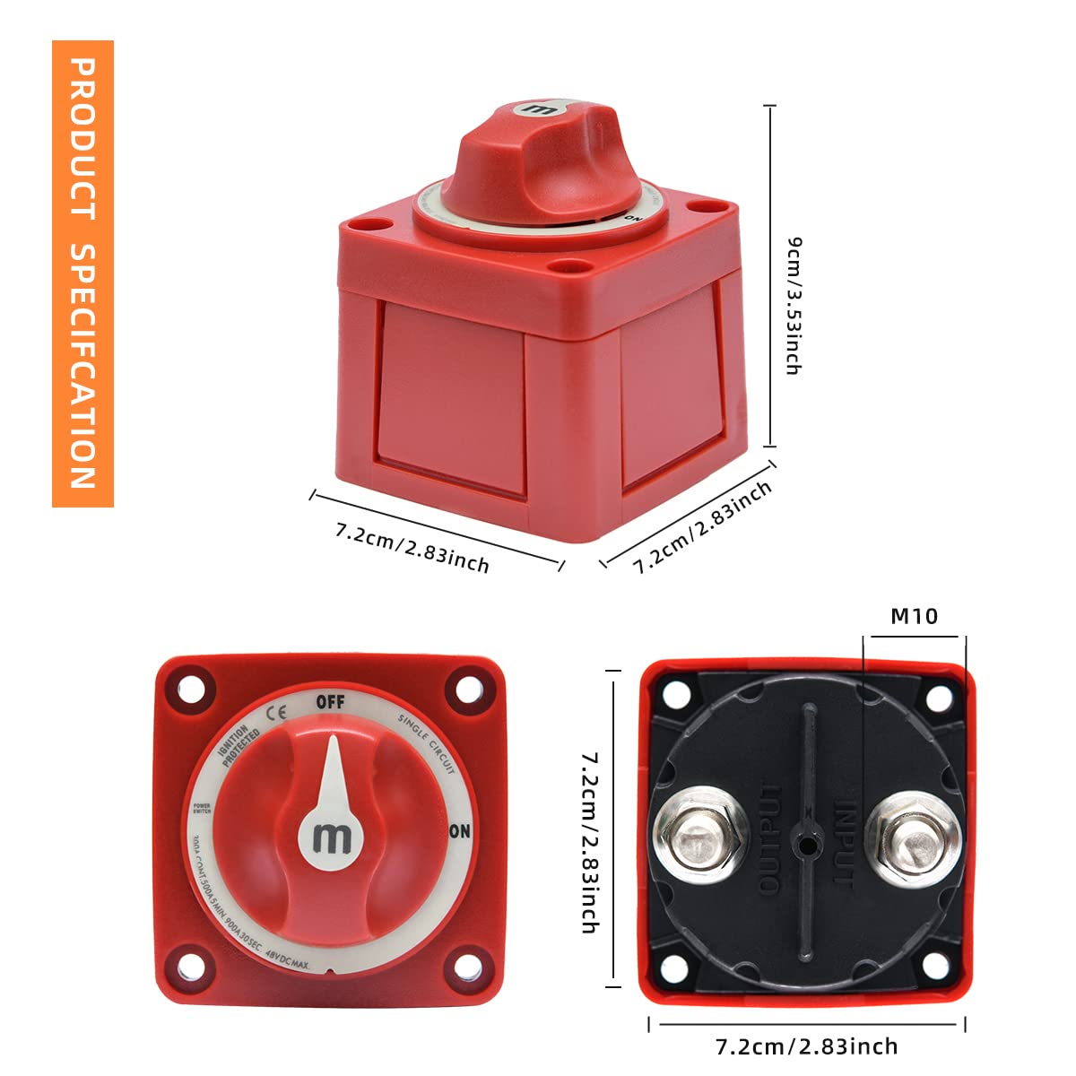 CXBB 300A Power Switch M Series Battery Switch, Used for Battery Switch Single Circuit Marine OnOff Red