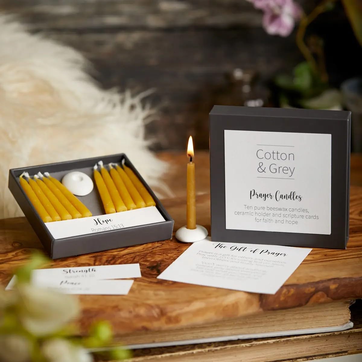 Prayer Candles with Scripture Cards. 12 x Twenty Minute Candles with a Ceramic Holder for Relaxation, Meditation, Mindfulness and Well-Being