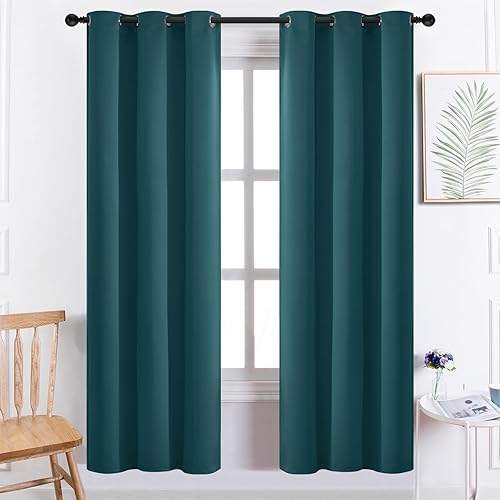 Yakamok Blackout Curtains for Bedroom 2 Panels Set 72 Inch Length Thermal Insulated Room Darkening Dark Black Out Drapery Grommet Window Treatments Drapes for Living Room, 38x72, Dark Teal