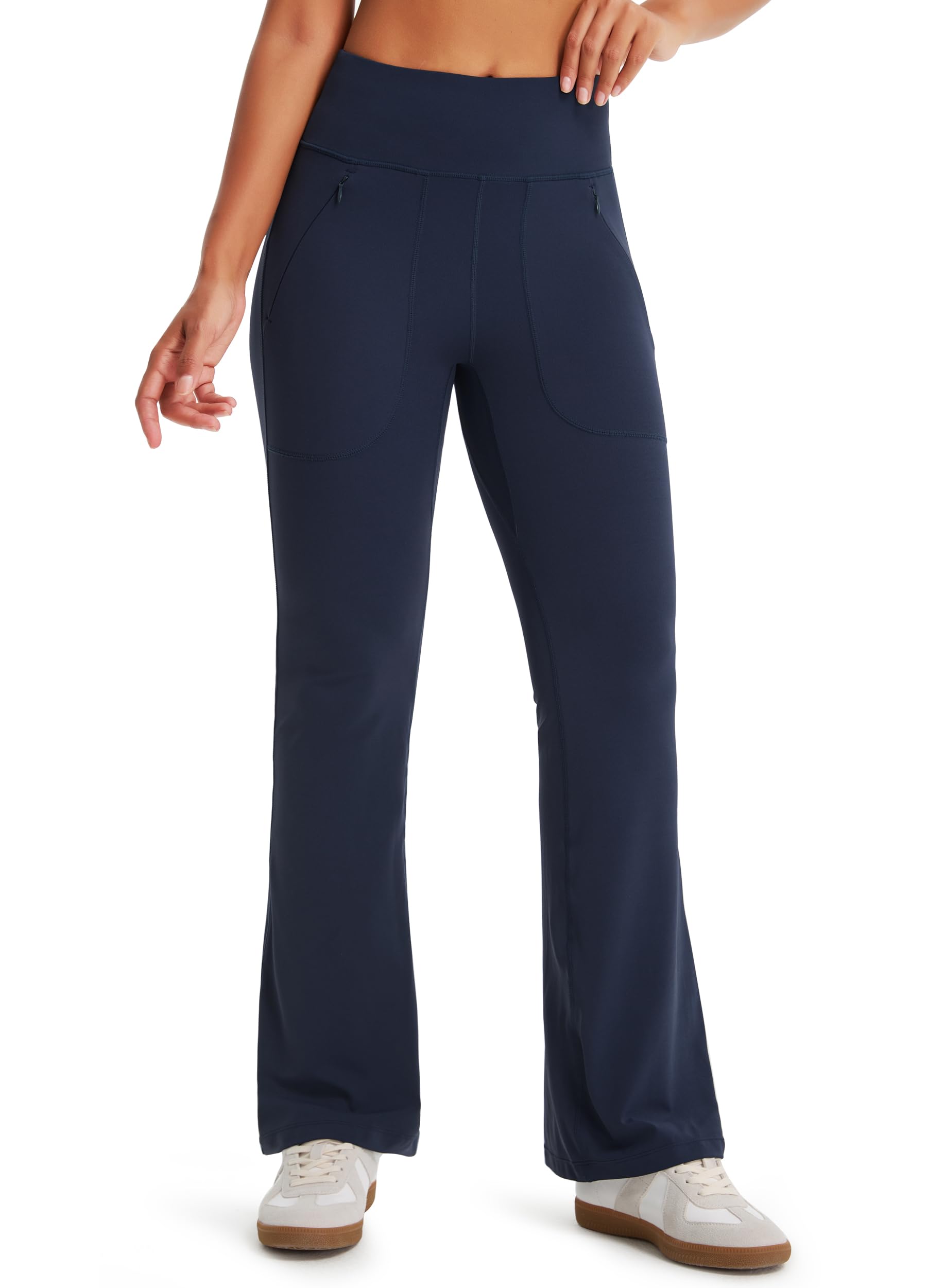 Libin Leggins Sportivi a Zampa Donna Vita Alta Opachi Flare Pantaloni Yoga Palestra Donna con Tasche 29" 31" con Cerniera Adatti per Ufficio, Gym, Sport, Casual, Pilates
