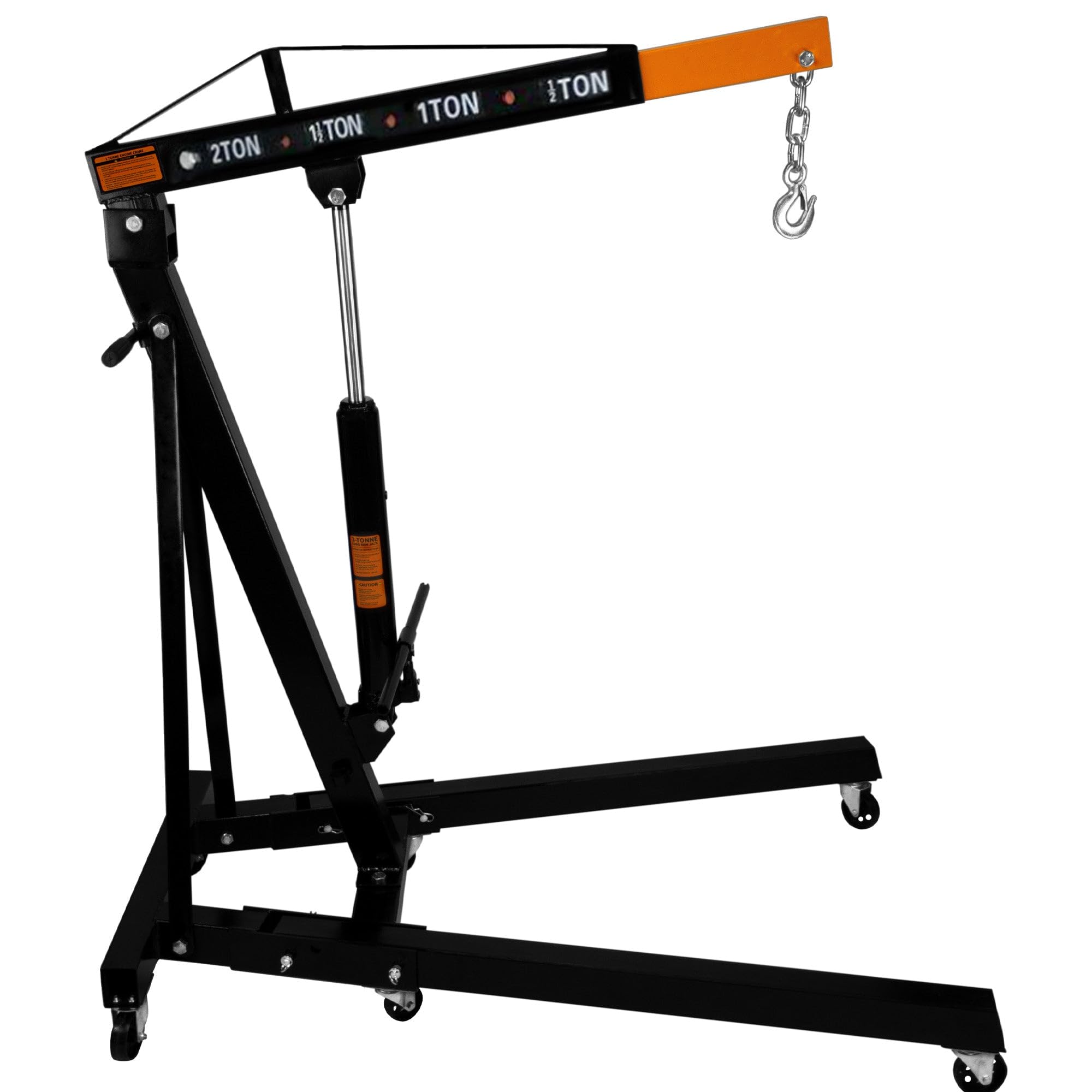 Grúa de Motor Capacidad 2 Toneladas 2000kg con Manilla de Bomba Hidráulica, Patas Plegables | 6 Ruedas + 4 Posiciones de Brazo, Elevadora Jack Soporte, Gancho de Cadena, para Taller, Garaje