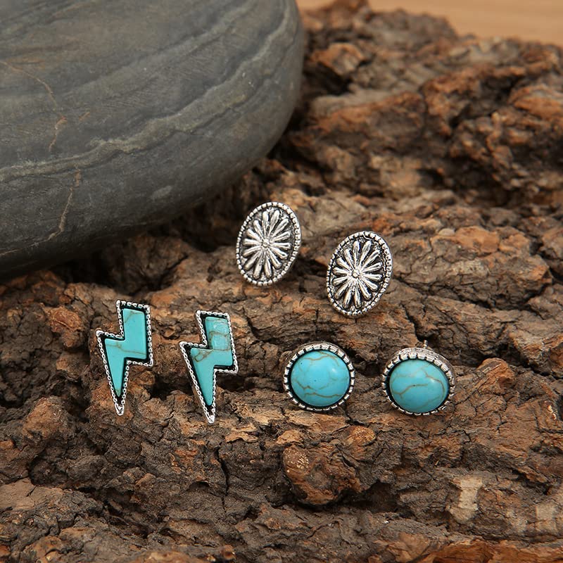 Western Earrings for Women Natural Turquoise Earrings Western Jewelry Lightning Bolt Stud Earrings Set 80s 90s Accessories4
