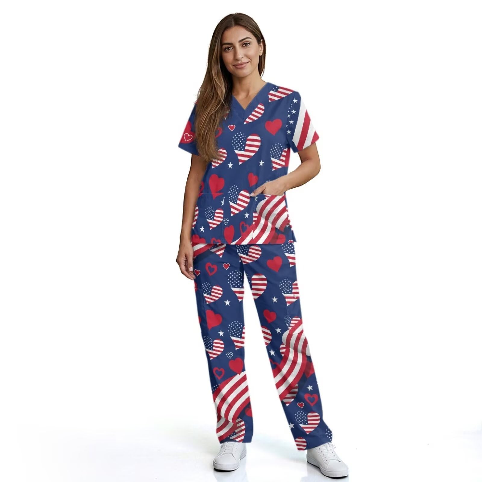 Set di scrub da donna per il 250° anniversario con bandiera americana e pantaloni alti per assistente medico