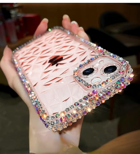 Casechics Compatible With Iphone Case,Luxury Crystal Glitter Bling Sparkly Diamond Pattern Camera Lens Protection Clear Soft Shockproof Cover Phone Case (Pink,Iphone 13) #TOP1