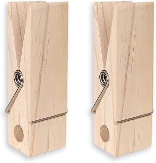 Pack of 2 Large Wooden Clothes Pins, Clothes Clips Hooks Giant Natural Wood Clothespins Towel Holder for Bathroom DIY Laundry Room Décor Crafts Farmhouse Nursery (Wood,5.9inch)