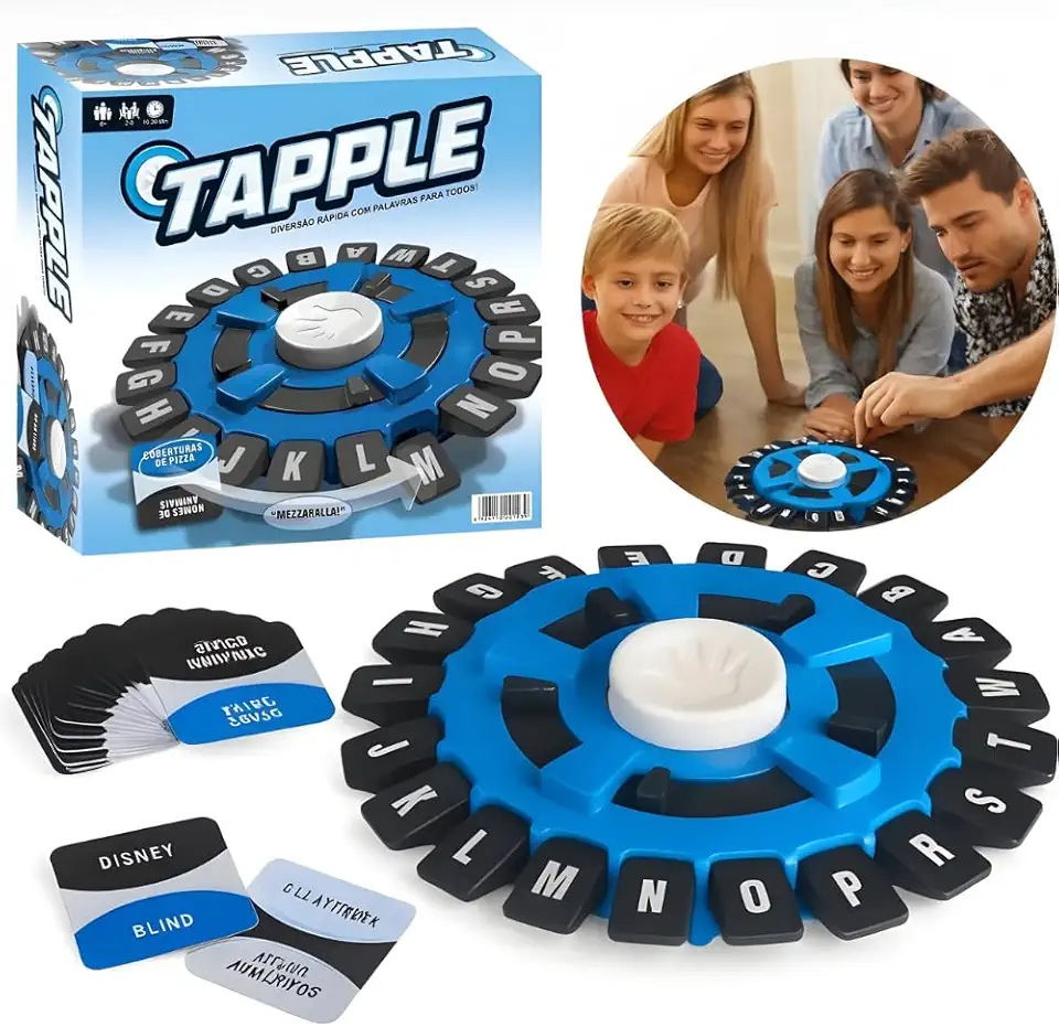 Jogo de Palavras STOP Roda de Letras Em Português - Jogo de Tabuleiro Divertido para Toda a Família Com Cronômetro e Roda Giratória Educativo Com Cartas - 17cm X 17cm