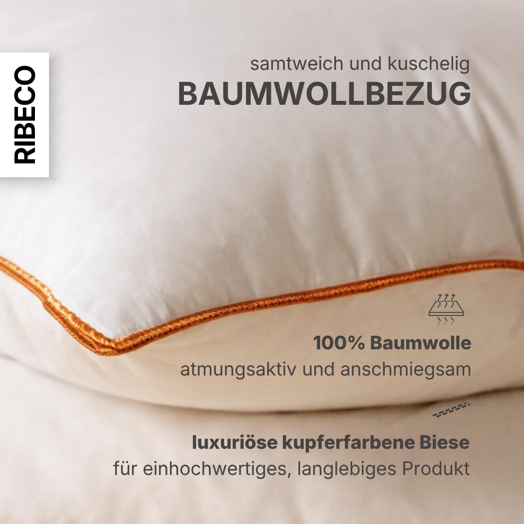 Federkissen Ella, Kopfkissen 80 x 80 cm weiß mit optimaler Stützkraft für den Kopf- und Nackenbereich, hergestellt aus Federn & Daunen, Made in Germany