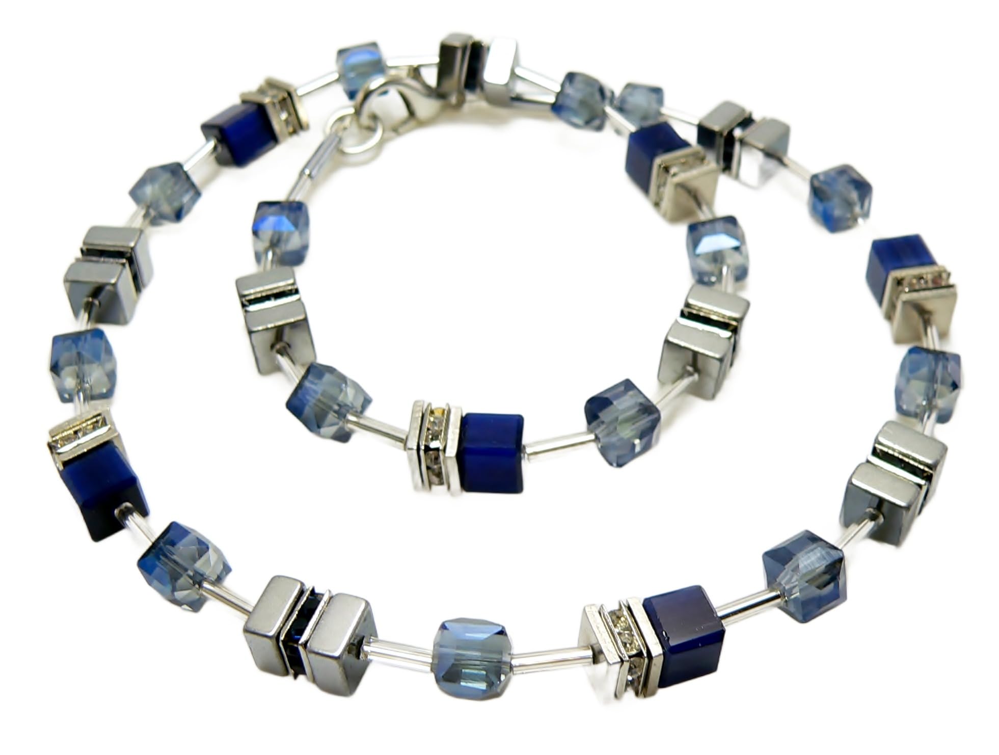 Halskette Collier Cube Würfel nachtblau dunkelblau Kristallglas Hämatit Strass 536c