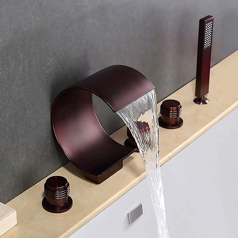 Grifo de bañera estilo cascada de latón con grifo de ducha de mano, grifo de bañera de 3 asas, grifo de bañera de 5 agujeros con manguera de ducha, baño, cocina, lavabo Pressu