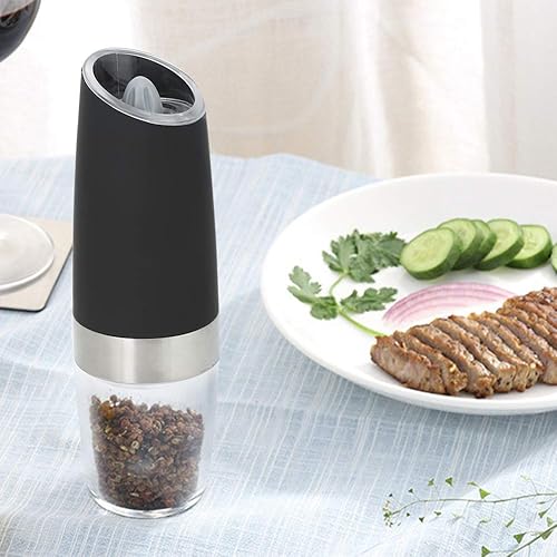 Miniatura 7 de Molinillo de pimienta portátil, molinillo de especias, molinillo de pimienta por inducción por gravedad para cocina para sal cruda (negro)