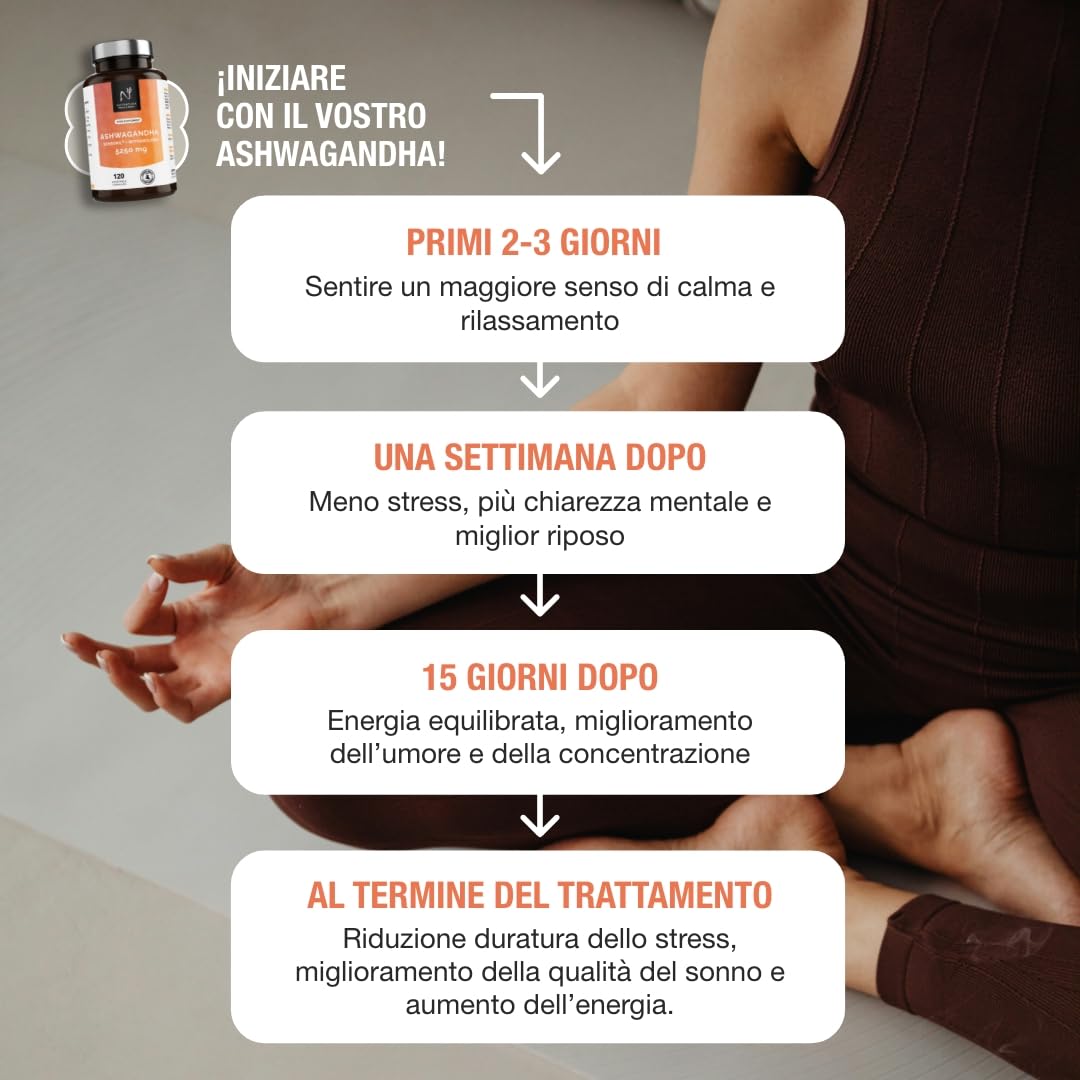Ashwagandha Sensoril® 5:1 + Estratto 10:1 | 5250 mg al giorno | Concentrazione superiore al KSM-66 | Energia naturale, equilibrio emotivo e concentrazione | 120 capsule vegane.