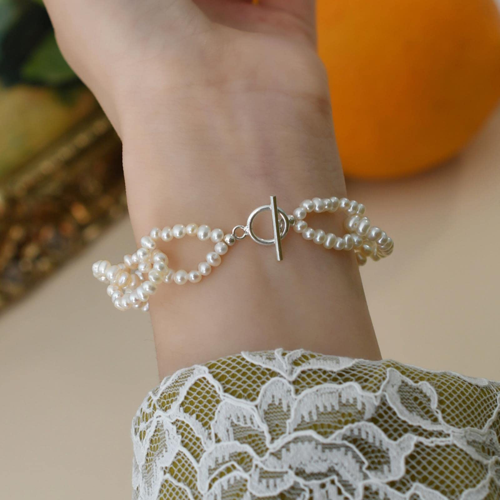SALAN Collana di Perle d'Acqua Dolce Naturale 925 Gioielli di Moda Braccialetto d'Argento per I Regali delle Donne