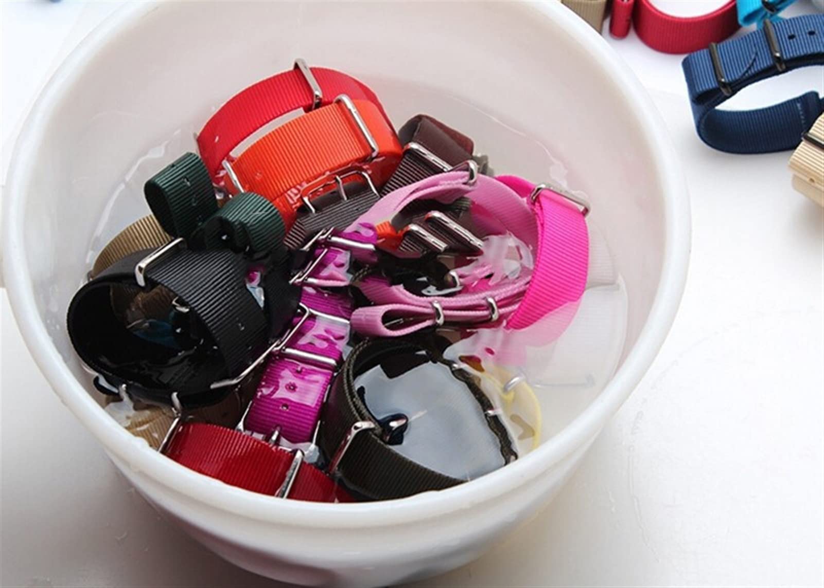 Buntes Nylon-Uhrenarmband mit roségoldenen Ringen, NATO-Nylonbänder, Perlon-Uhrenarmband, modisches Armband für Männer und Frauen (20 mm, 17)