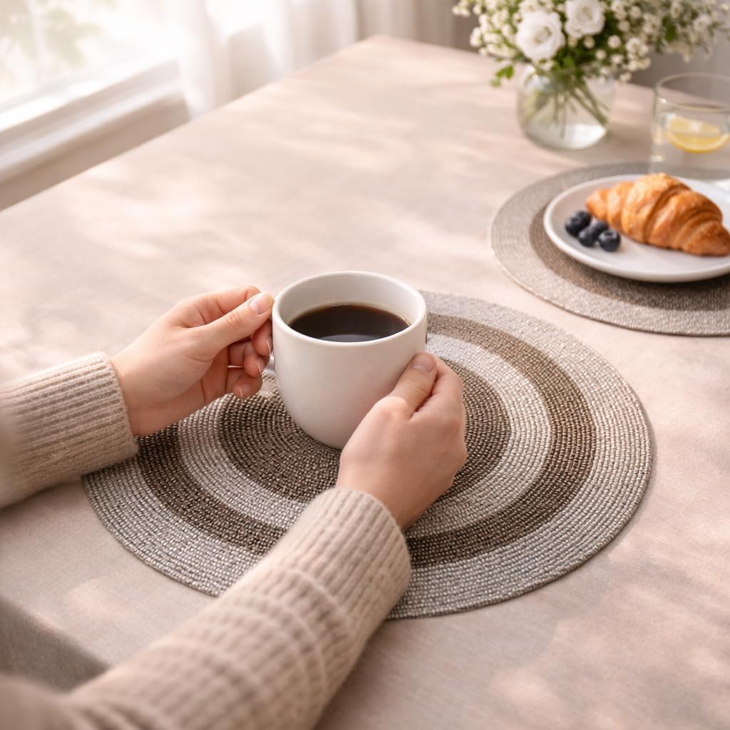 Farmhouse Beaded Placemats Set of 2 for Dining Table- 13 inch Grey Multi Colour, Beaded Placemats Round for Gathering, Occasional Decoration and Family Parties Celebrations.