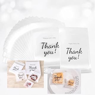 50Pcs White Polka Dot Self-Adhesive Cookie Bags with Thank You Sign | Self-Adhesive White Thank You Cookie Bags, Brownie Bags, Plastic, 2.75x2.75in, for Candy, Chocolate, Pastry, and Gifts