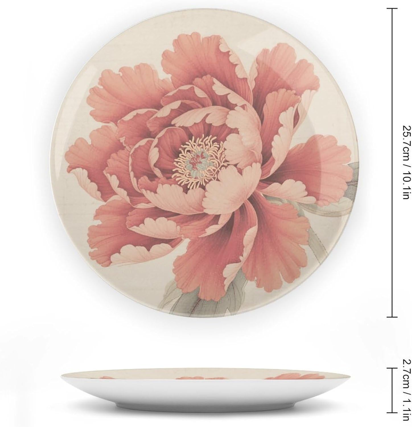 Peony Flowers Decorative Plates Bone China Plates with Stand for Display 10inch Round Ceramic Dinner Plates Dessert Plate for Kitchen Party Coffee Table Decor Art