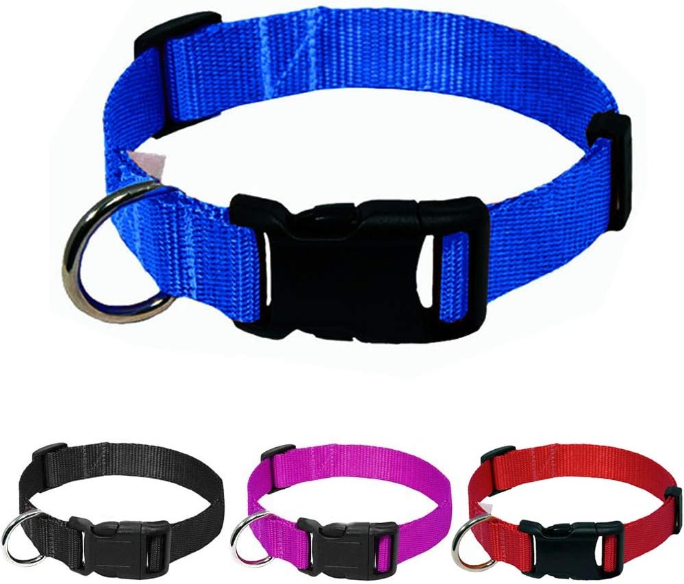 Adjustable Nylon Dog Collar Classic Solid Colors for Medium Sized Dogs Neck 12.5-19.6 inch