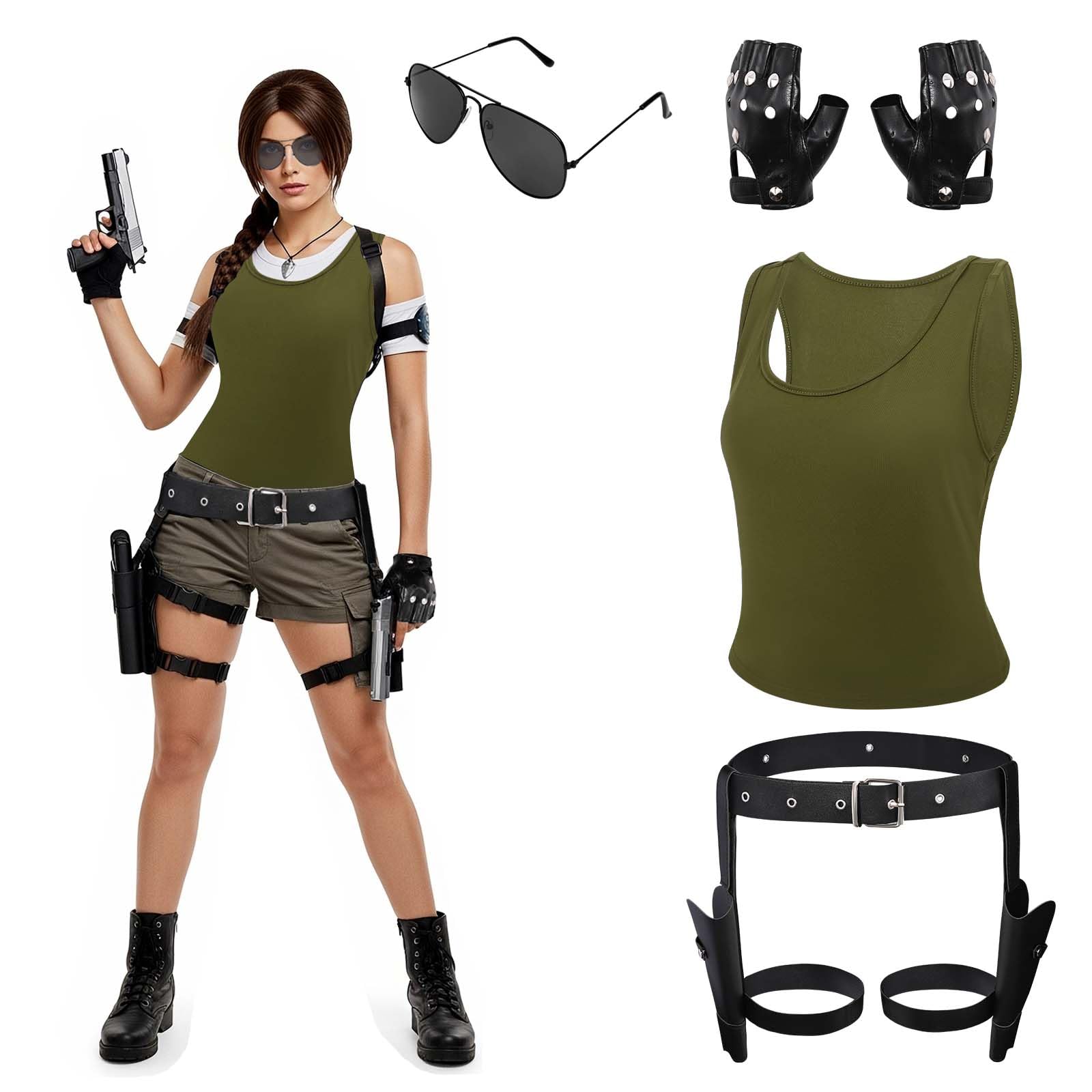 Bofeiya Halloween Thigh Holsters Costume,Drop Leg Holster,Gloves,Running Shirt,Sunglasses,Thigh Holster for Women (L)