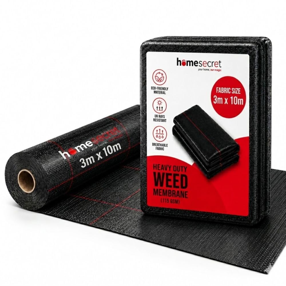 Homesecret 115 GSM Weed Membrane Heavy Duty - 3M x 10M Weed Control Membrane - Garden Membrane Weed Control - Weed Control Fabric - Landscape Fabric, Weed Barrier Fabric, Weed Matting - Black