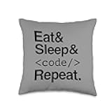 Eat Sleep Code Repeat Funny Coding Computer Programming Throw Pillow