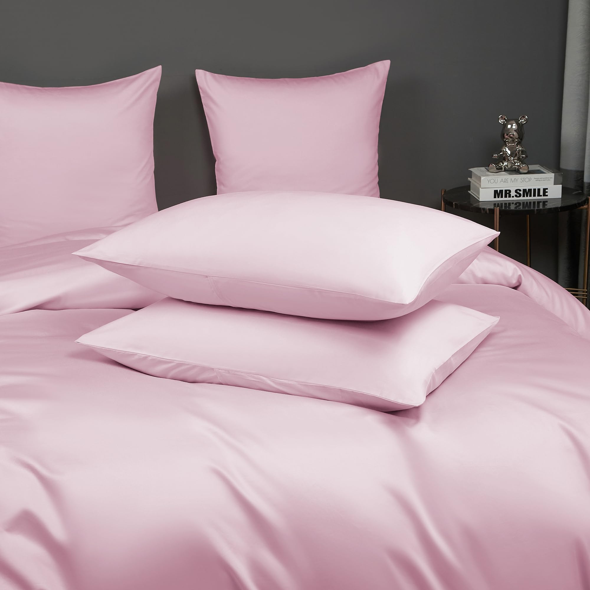 Luowei Biancheria da letto in cotone satinato, 135 x 200 cm, 100% cotone a fibra lunga, delicata sulla pelle, set di biancheria da letto con chiusura lampo e 1 federa 80 x 80 cm