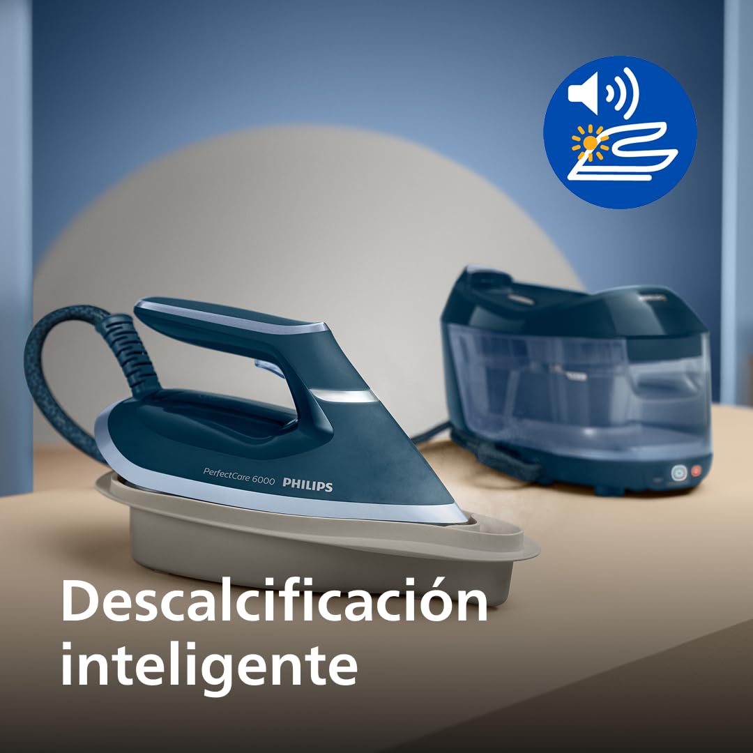 Philips PerfectCare Serie 6000 Centro de planchado, Vapor Potente, Garantía Sin Quemaduras, Diseño Compacto, Depósito de Agua Extraíble de 1.8L, Suela SteamGlide Plus (PSG6023/20)