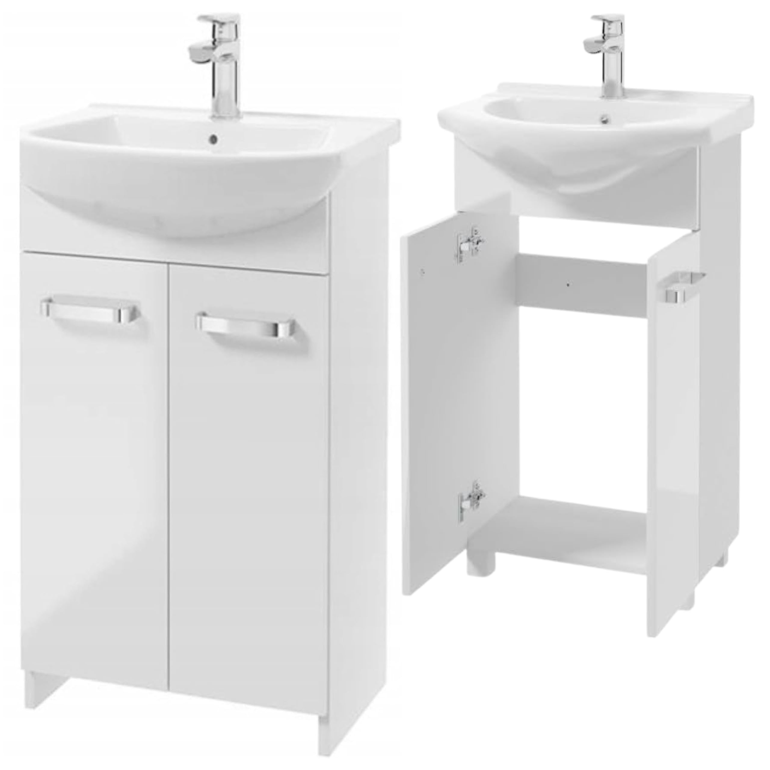 Domodomo Armario de baño con Lavabo, 83 x 50 x 40 cm, Armario de baño de pie y Armario bajo, Lacado, Elegante Juego con Lavabo de cerámica (Mila Ancho 50 cm)