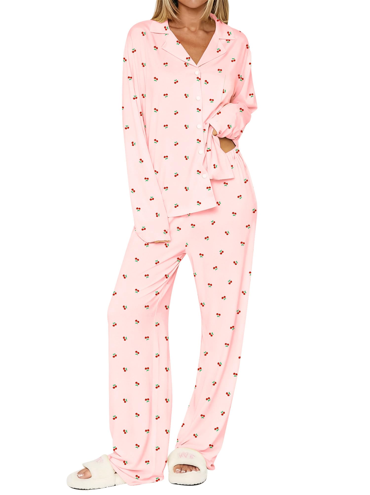 Dressmine Ladies Long Sleeve Cute Pajama Sets 2 Piece Fall Outfits