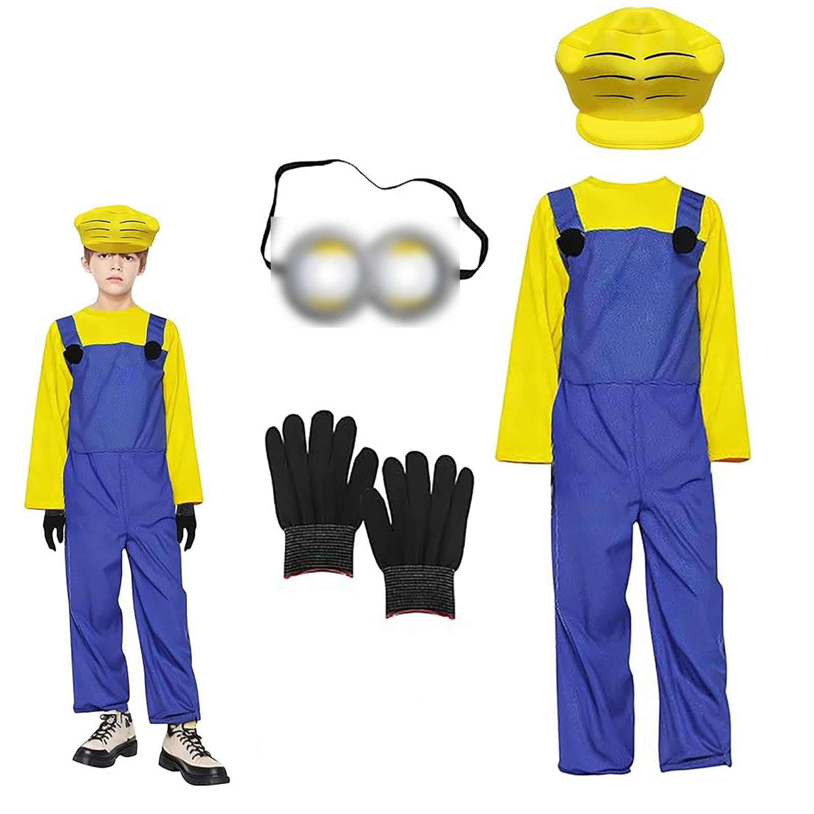 Humairc Kit Déguisement Jaune – Lunettes + Bonnet + Gants + Chaussettes + Bretelles