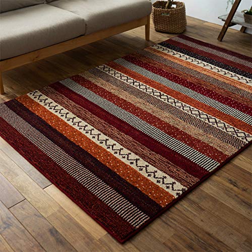 サヤンサヤン ボーダー柄 ラグ マット ジオメトリーラインⅡ 200x250 3畳 レッド ベルギー