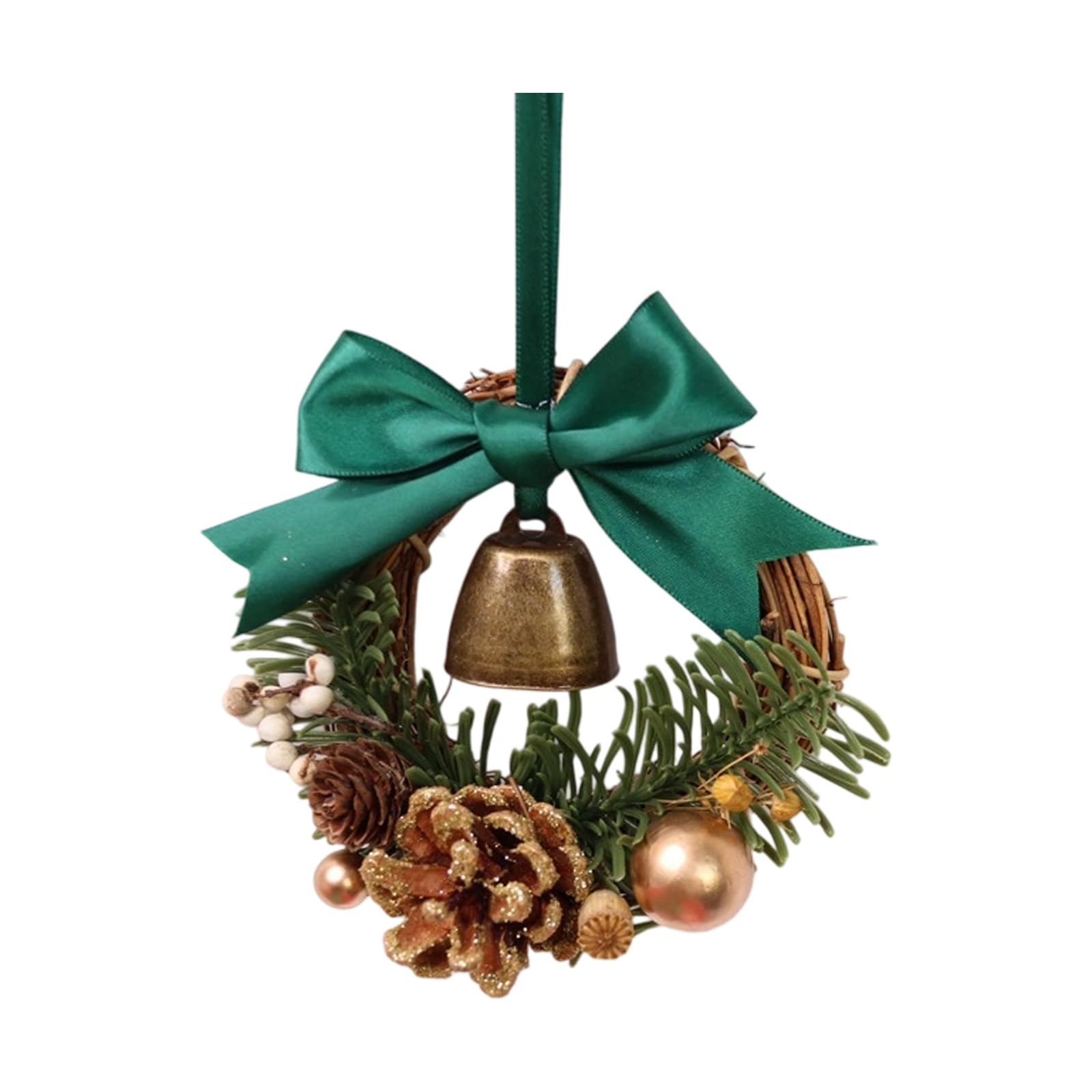 Xjdzineq 12cm Christmas Wreath with Bells Pinecone Holiday Tree Hanging Ornament for Mantels Front Door Tree Decoration Metal Bells
