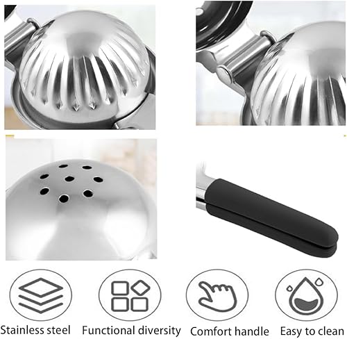Miniatura 6 de Exprimidor de limón de acero inoxidable, asas de silicona, exprimidor de mano para limones, limas y naranjas, diseño ergonómico antideslizante,