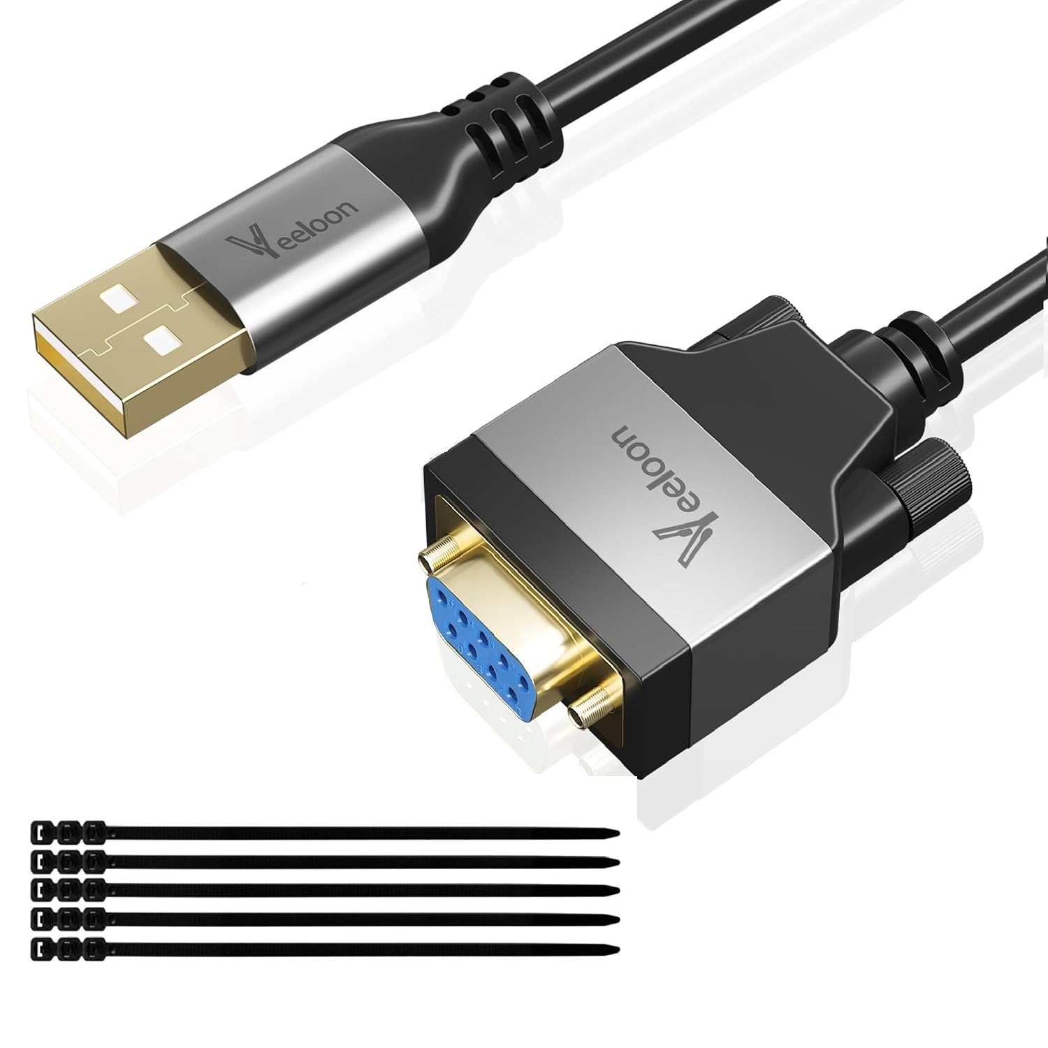 USB 2.0 to Serial Adapter (FTDI Chipset), 1 FT USB A to RS232 Female DB9 Pin Converter Serial Cable with Cable Ties for Windows 11, 10, 8.1, 8, 7, Vista, XP, 2000, Linux and Mac OS X, Mac OS