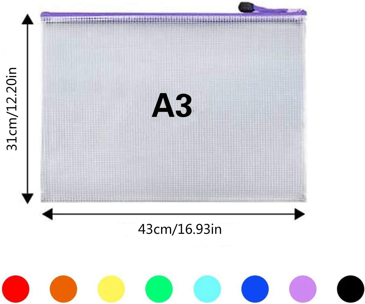 A3 Plastic Wallets 8 Pack Plastic Mesh Zip File Document Folders,A3
