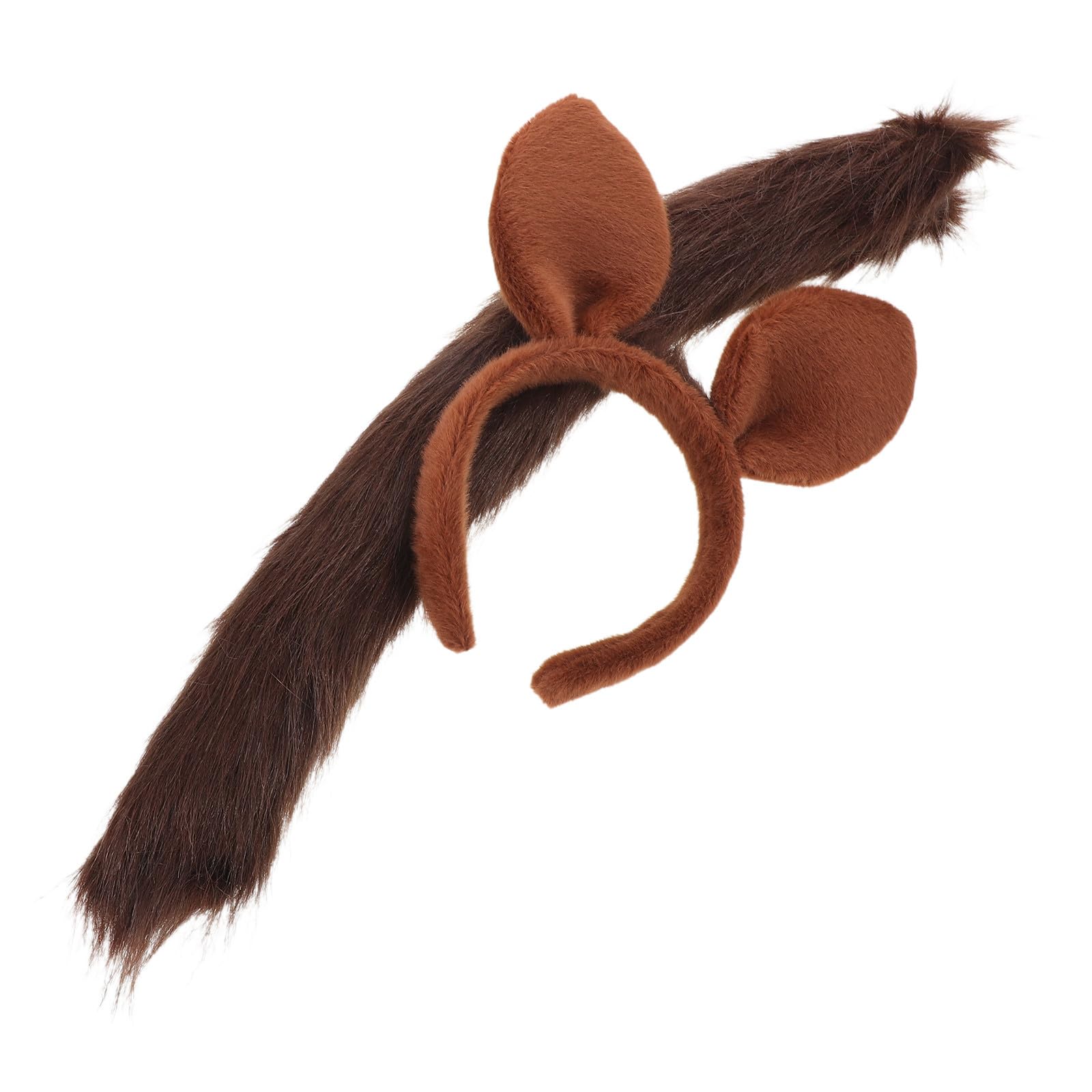 Healvian 4 Juegos Diadema Orejas de Caballo de Felpa Marrón para Cosplay y Festivales, Diseño Realista y Cola Ajustable para Máxima Comodidad en Adultos
