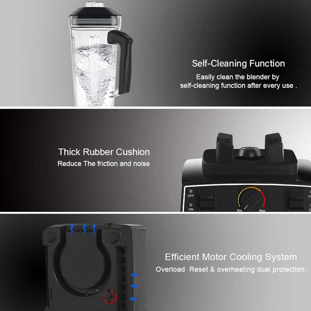 Blender Mixeur Multifonctions, Smoothie Blender Chauffant Blender Mixeur Puissant avec 2200W Mixeur Smoothie Et Milk-Shake avec 8 Lames en Acier Inoxydable Et 2L sans BPA Jarre, Noir