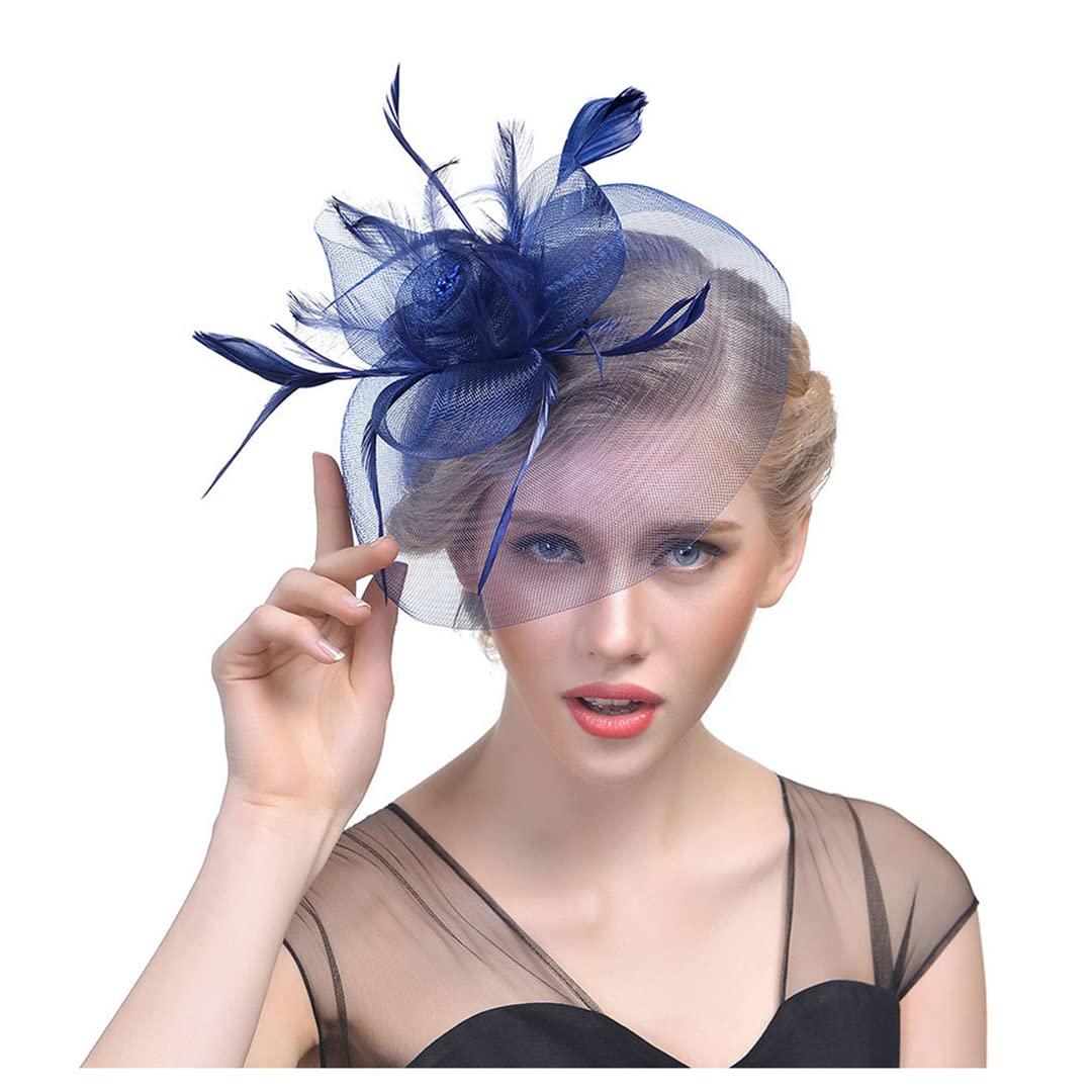 fascinator, Ślubny Kościół Pióro Nakrycie Głowy Kobiety Kwiat Siatki Wstążki Opaska Na Głowę Koktajl Herbata Party Kapelusz