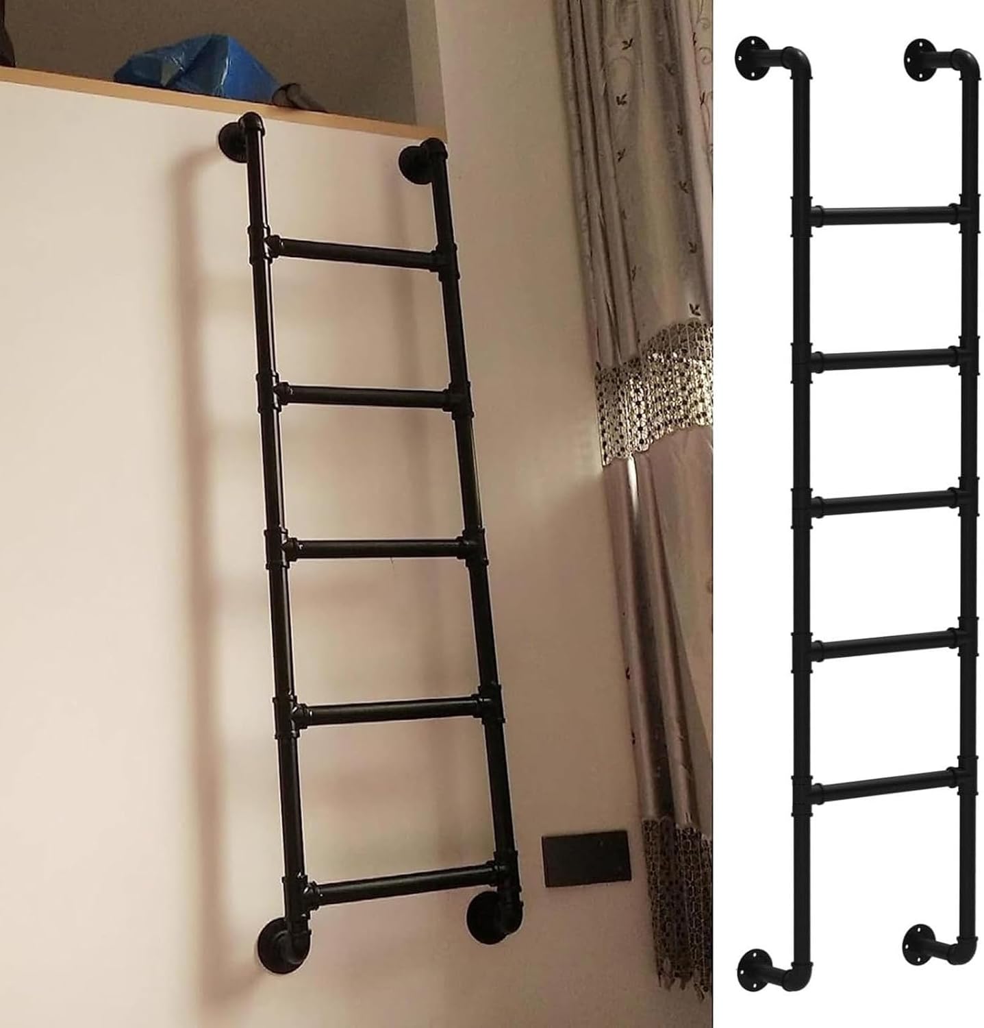 Wall Mounted Metal Ladder for Home Loft, 4ft 6ft 7ft 8ft Height Entrance Basement Egress Ladder, Wall Hanging Bunk Bed Ladder/Heavy Duty Loft Attic Ladder, for Farmhouse Garage (Size : 170cm