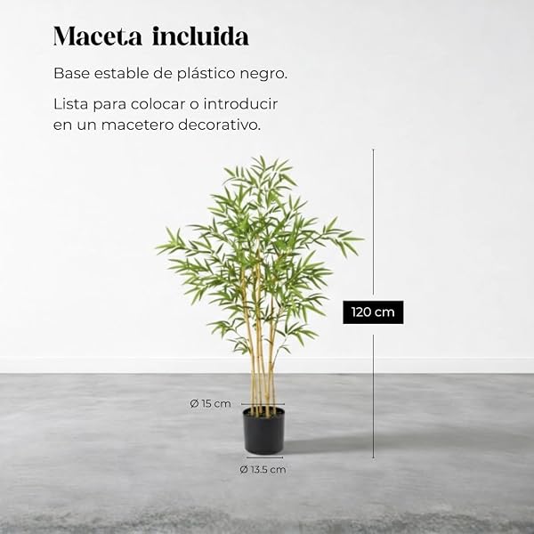 edihome, Planta Artificial Grande, Bambú Artificial 120 cm, Decorativas, Árbol, Decoración Hogar, para Interior, Oficina, Hoteles, Eventos – Planta Realista con Cañas Naturales y Verde (Bamboo, 120) - 2
