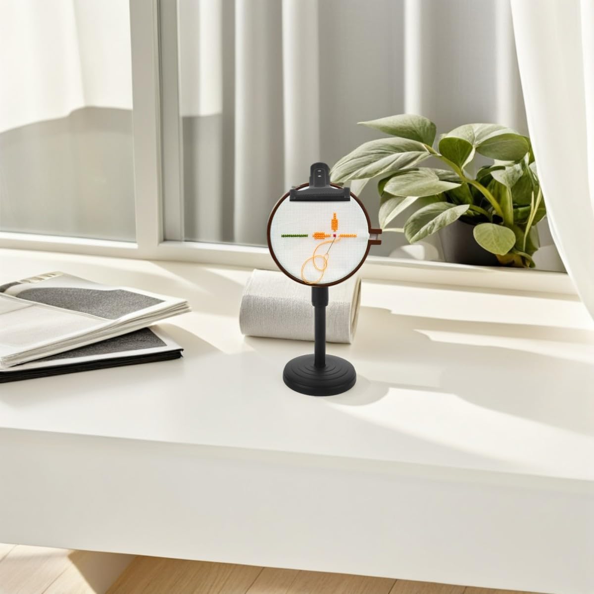 AUTSUPPL Soporte de Bordado Ajustable de Mesa para Aro y Bastidor Negro
