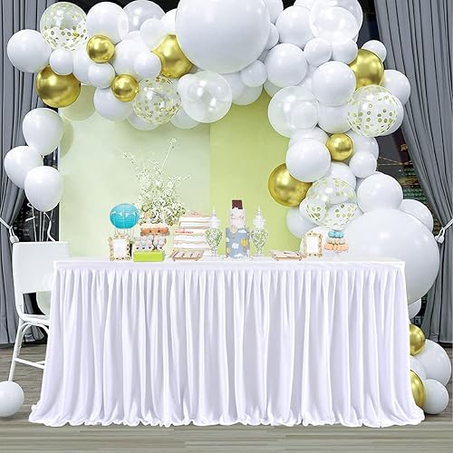 Miniatura 2 de Falda de mesa blanca de 8 pies para decoración rectangular o redonda para fiesta de cumpleaños, baby shower, boda, bufé, banquete, decoración de