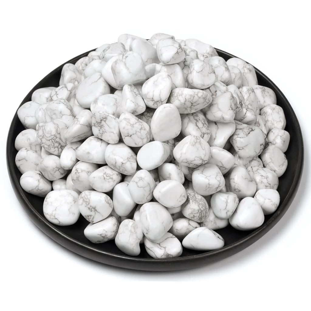 Polished Howlite Crystal Bulk - 0.5" Tumbled Stone Chips Rocks, 10 oz Crushed Sea Glass Vase Filler Small Stones for Healing, Reiki, Crafting, Home Decor