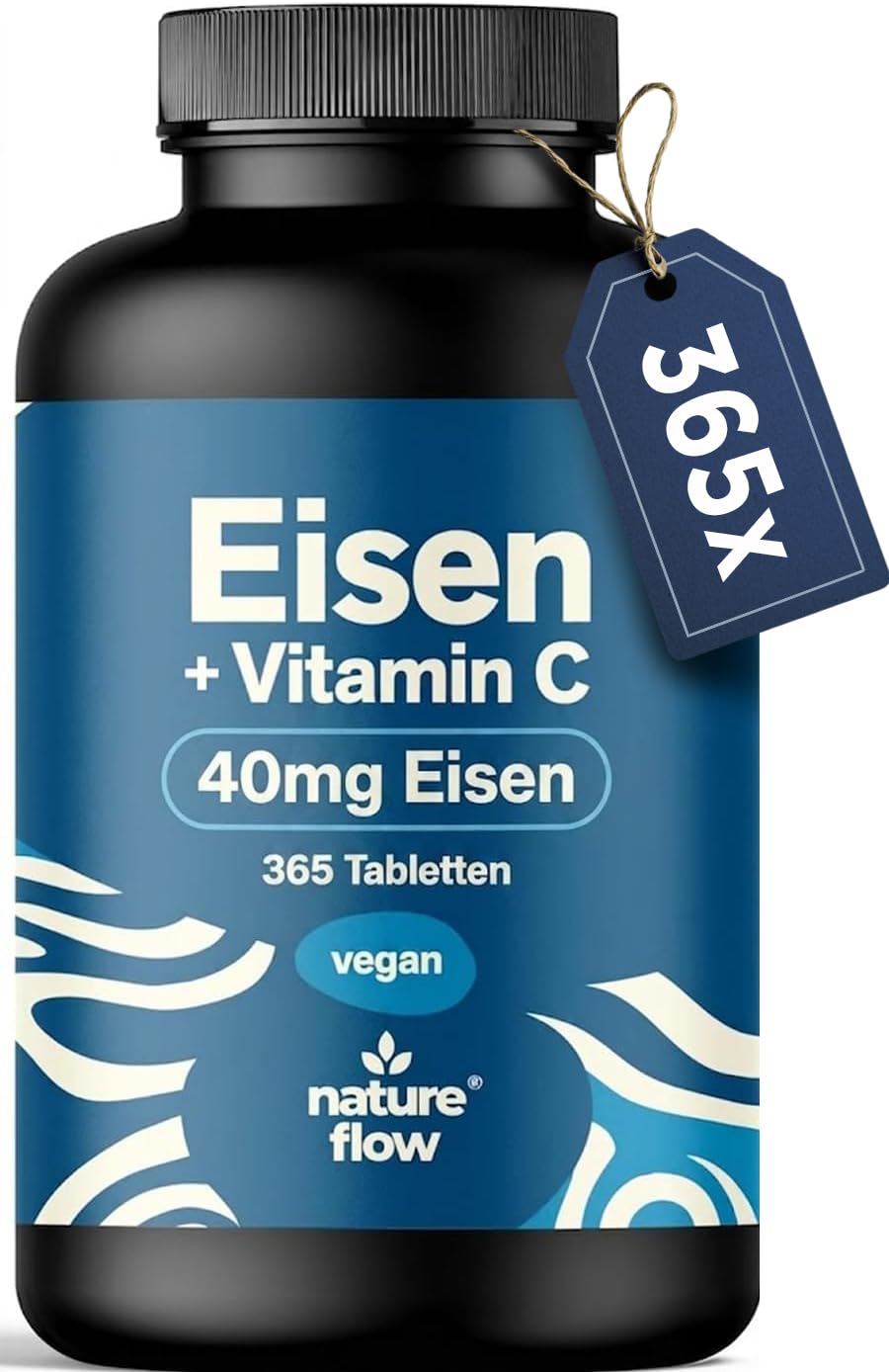 Eisentabletten hochdosiert mit 40g Eisen + Vitamin C - 365 Tabletten - Eisenbisglycinat vegan & produziert in Deutschland - Laborgeprüft