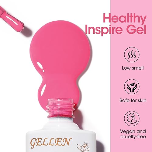 Miniatura 7 de Gellen Juego de 6 esmaltes de uñas de gel rosa, 6 colores de 0.3 onzas líquidas, tonos rosa intenso, magenta, Sakura, rosa suave, esmalte de gel