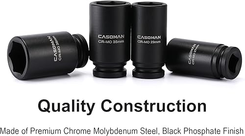 Miniatura 6 de CASOMAN Juego de 8 llaves de vaso de impacto profundo de 34 pulgadas, CR-MO, métrica, 6 puntos, 1.024 in a 1.496 in, diseño de esquina de radio,