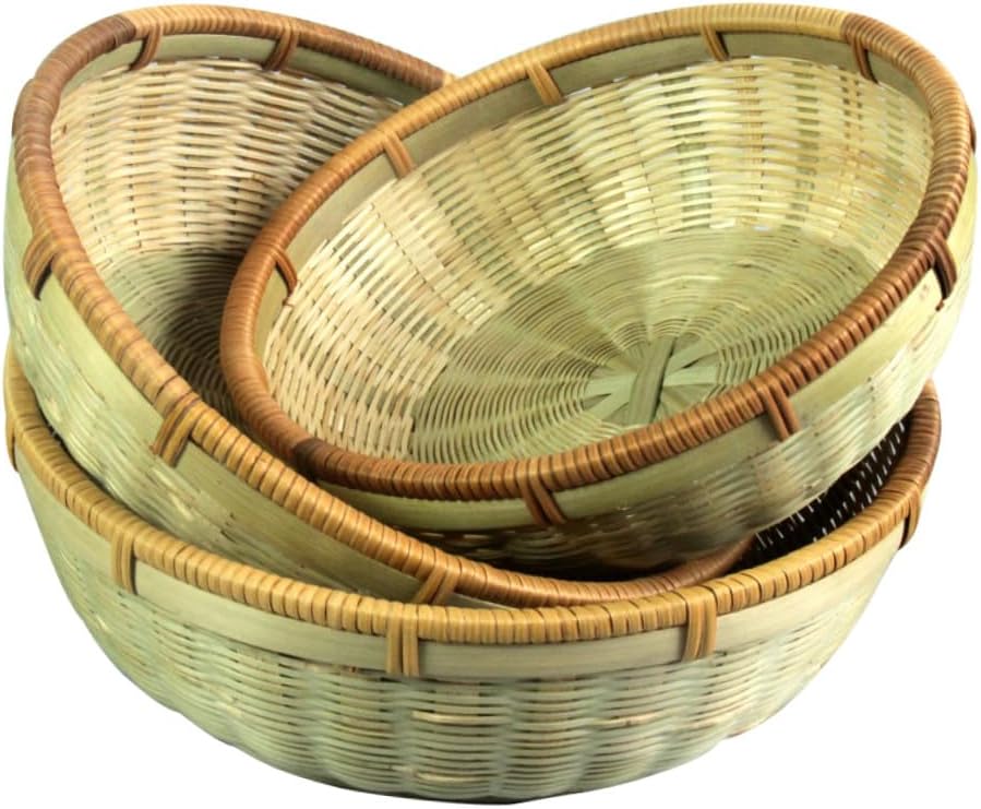Handmade 3pcs Bread Storage Basket Set Drainer, Green Woven Desktop Egg and Fruit Organizer for Kitchen and Household Use