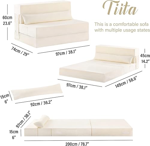 Miniatura 2 de Tiita Sofá cama plegable, sillón futón plegable de tamaño individual con almohada, sofá cama plegable, colchón de piso para habitación de invitados,