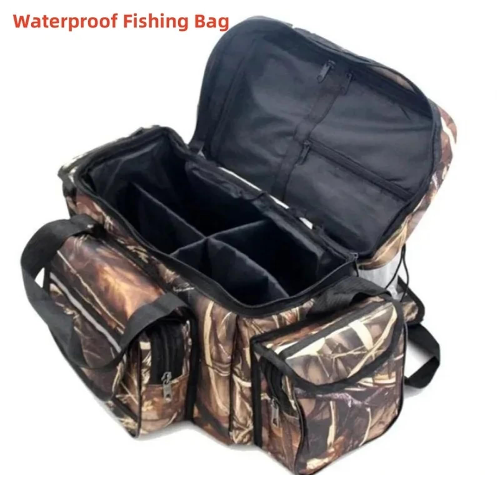 Borsa da pesca impermeabile for attrezzatura multiuso in nylon di grande capacità Borse a tracolla for esterni a due strati per Outdoor(Brown)