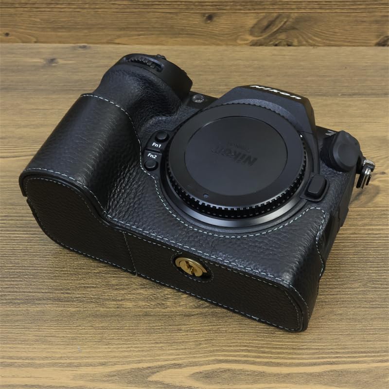 Z8 Case, BMAOLLONGB Handmade Genuine Real Leather Half Camera Case Bag Cover for Nikon Z8 Bottom Opening Version + Hand Strap (Black)
