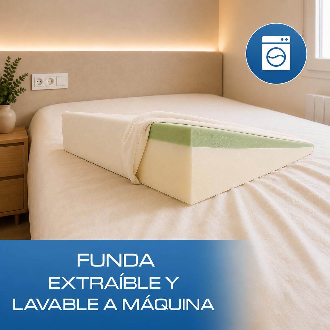 Cojín Cuña Viscoelástica 75x68x16 cm Blanca Lectura Cama y Sofá – Almohada Cuña Antirreflujo, Hernia de Hiato y Postoperatorio - Cuña Visco Oeko-Tex, Funda Lavable 100% Made in Spain